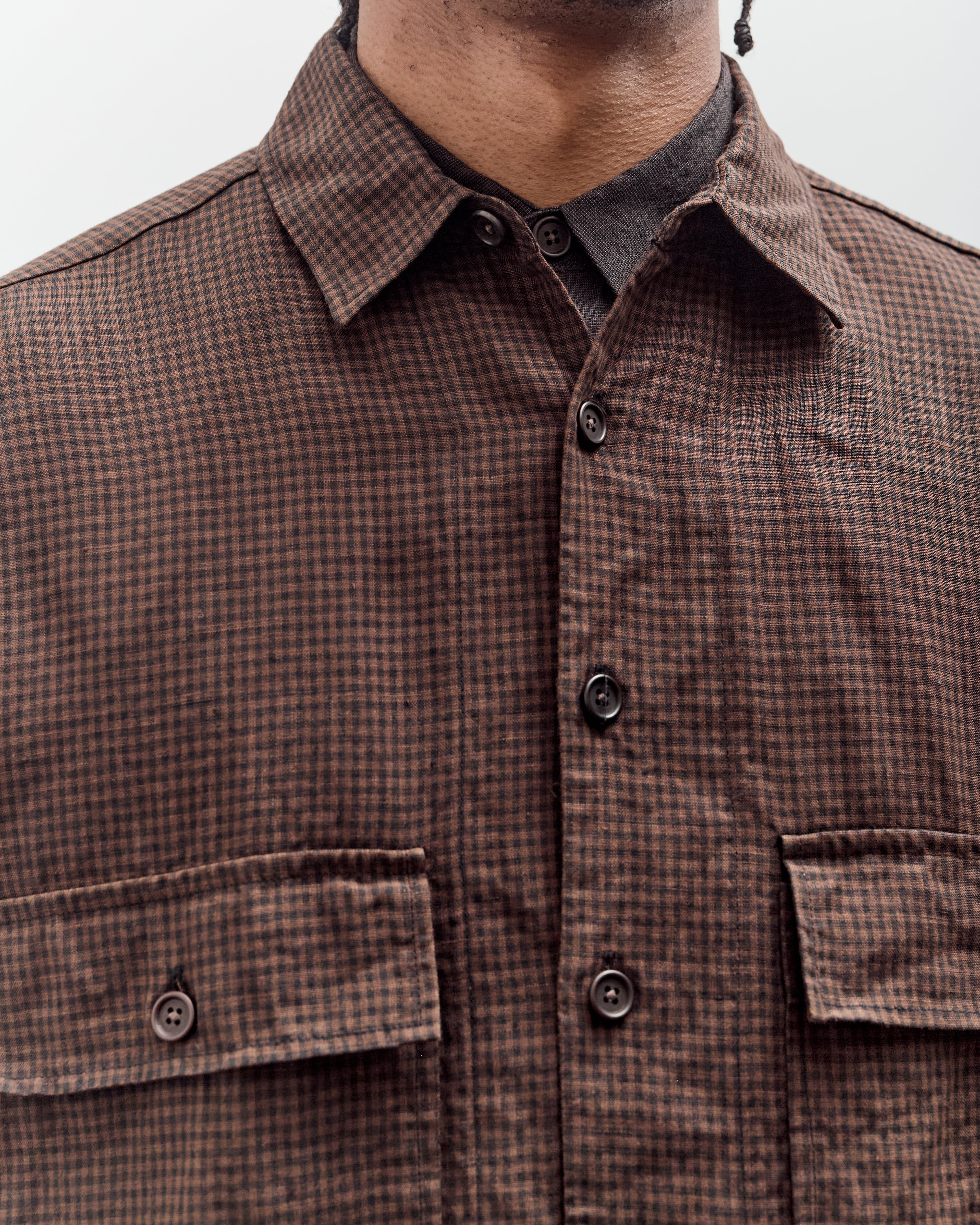 【カード付き】 CHINTZ LENO CLOTH SHIRT　ブラウン　クラネ 686 Thermaldry Snap-Up Shirt - SOLNIX
