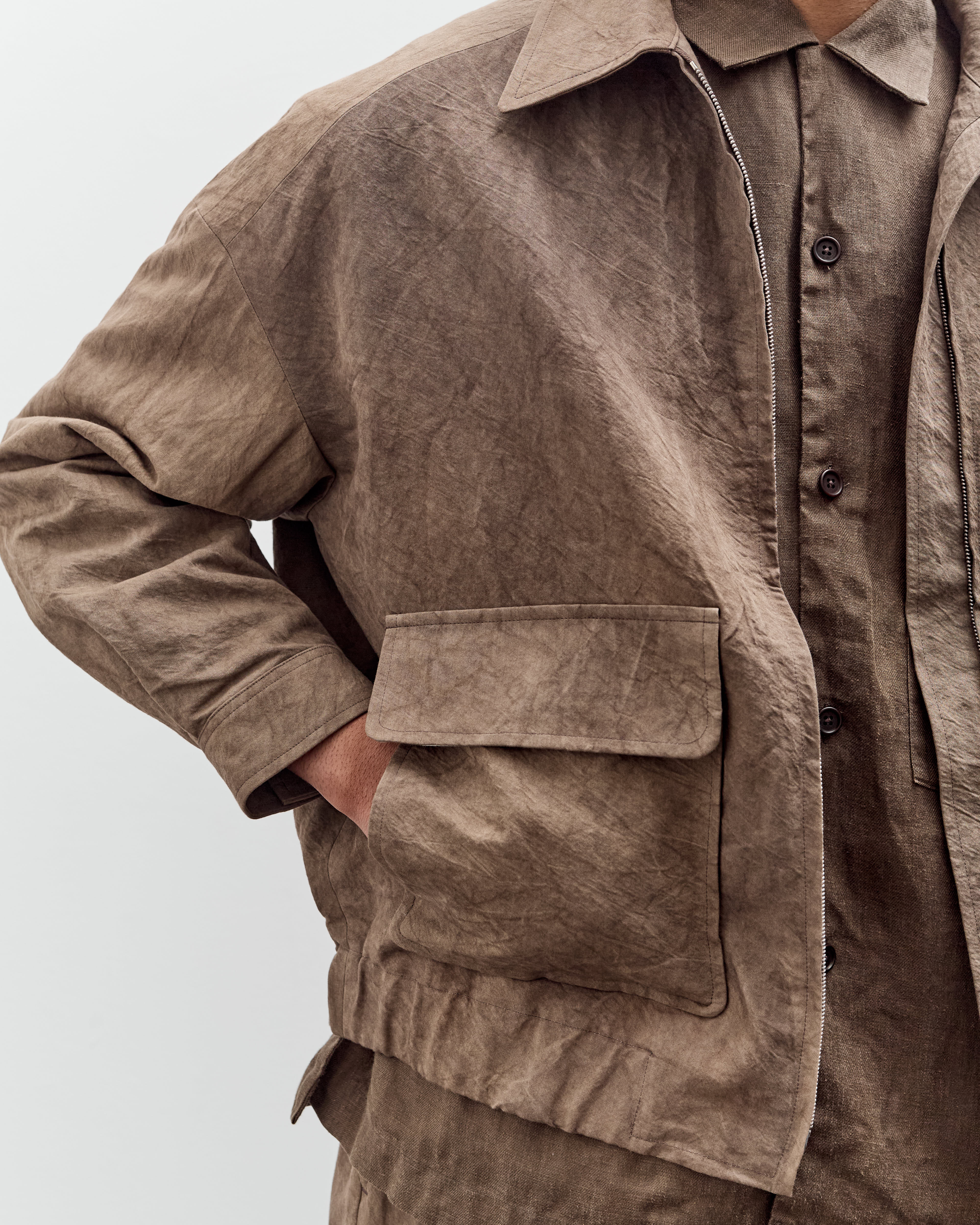 Evan Kinori Zip Jacket Two, Natural Dye Cotton/Washi Twill – Glasswing