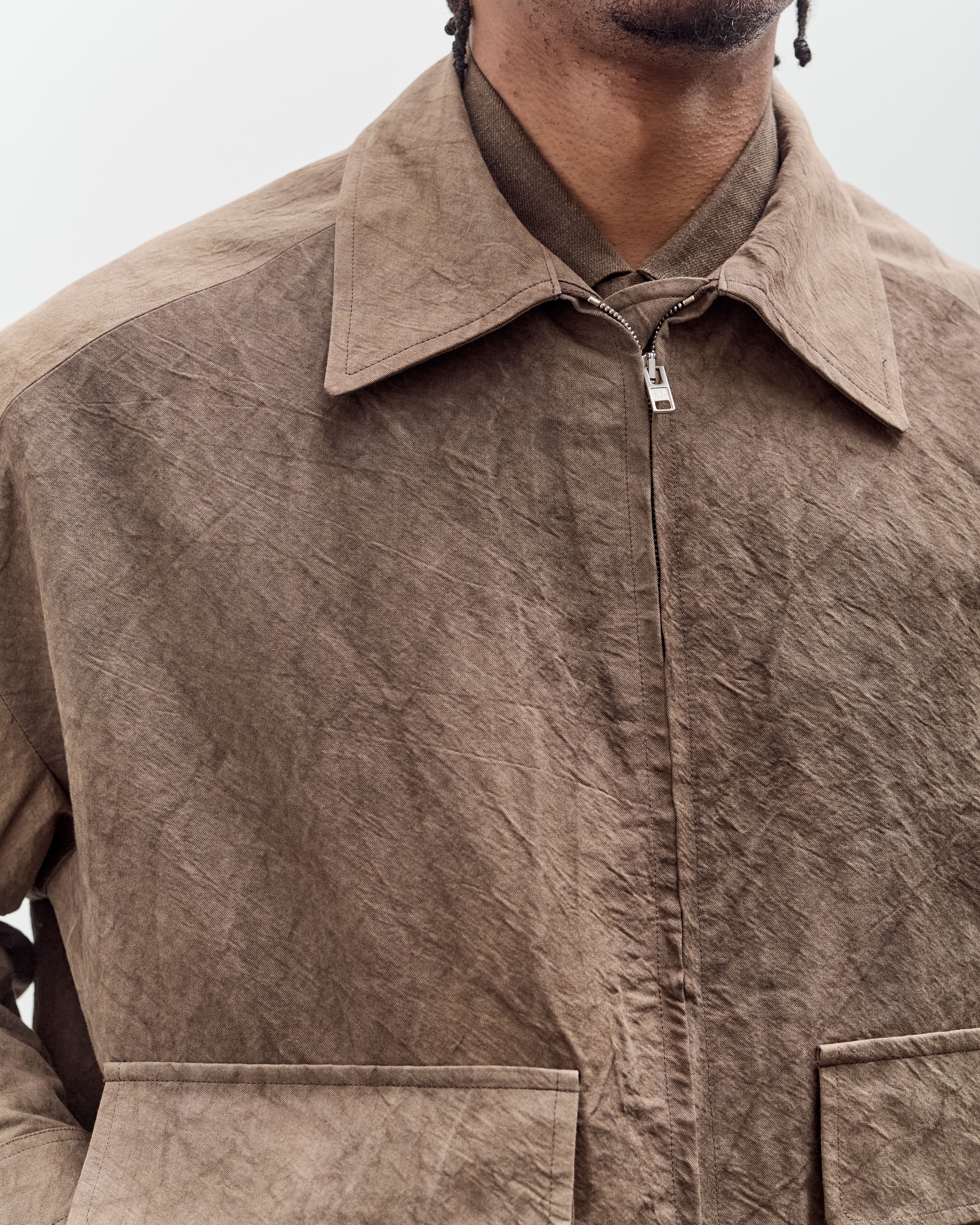Evan Kinori Zip Jacket Two, Natural Dye Cotton/Washi Twill – Glasswing