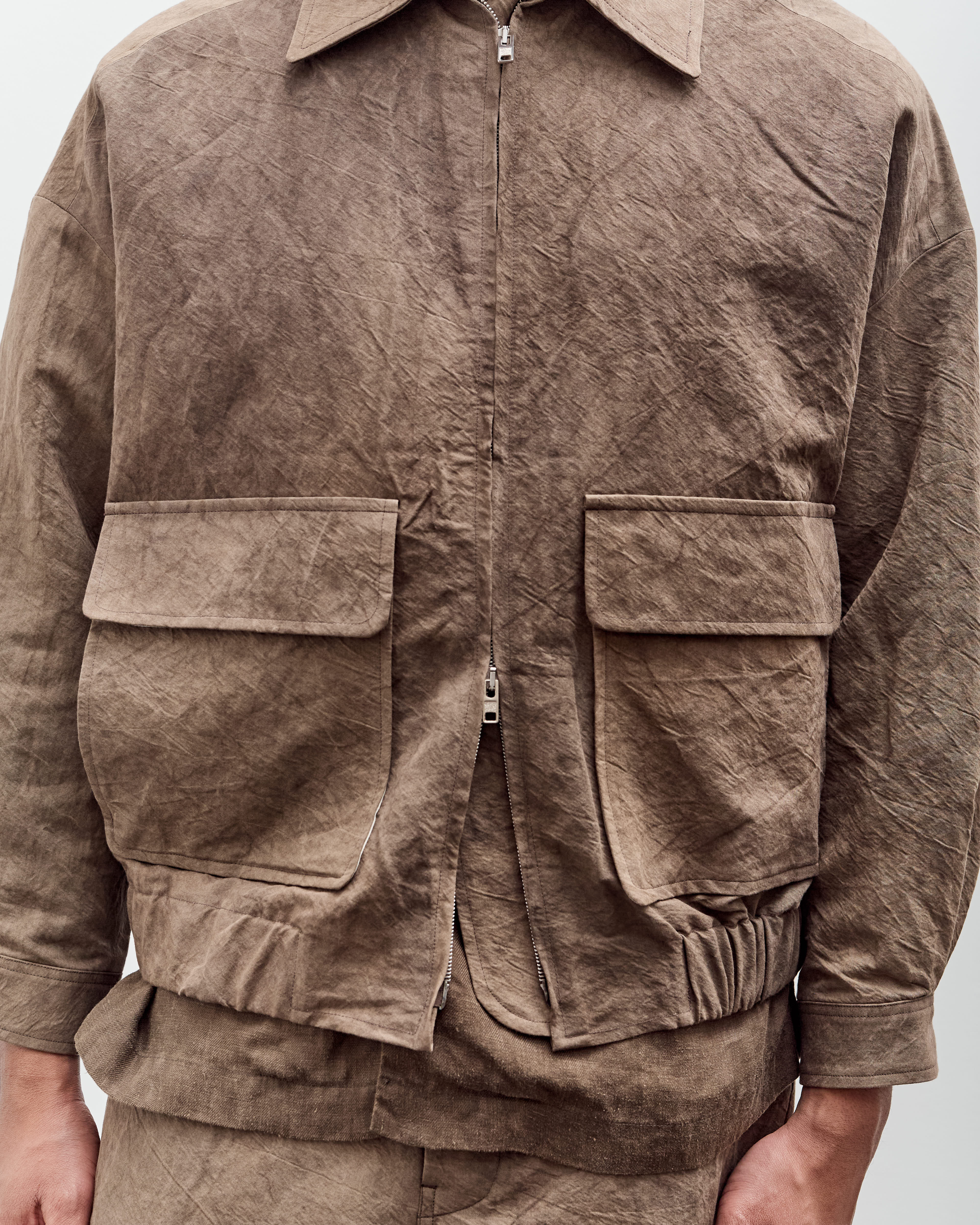 Evan Kinori Zip Jacket Two, Natural Dye Cotton/Washi Twill – Glasswing