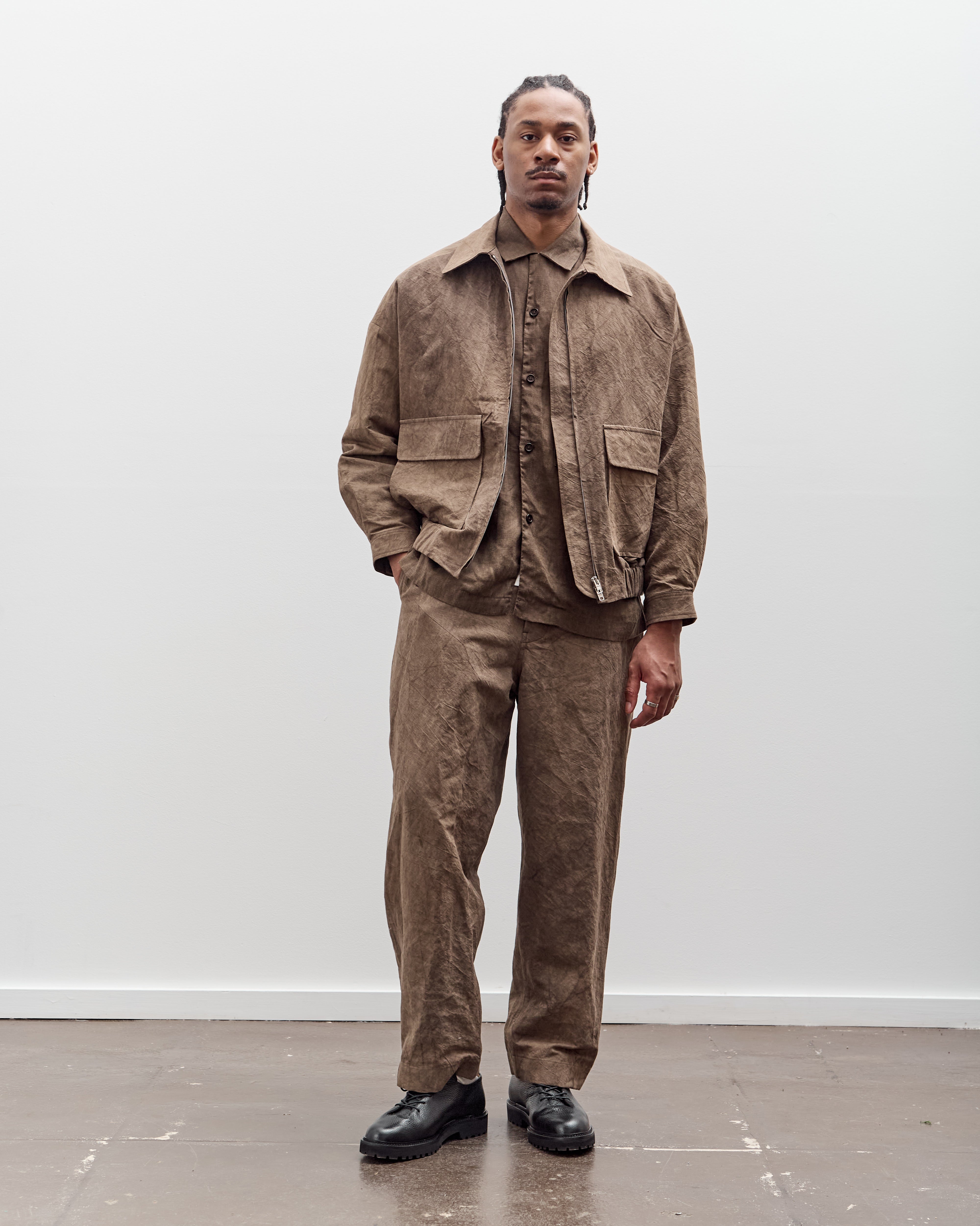 Evan Kinori Single Pleat Pant, Natural Dye Cotton/Washi Twill