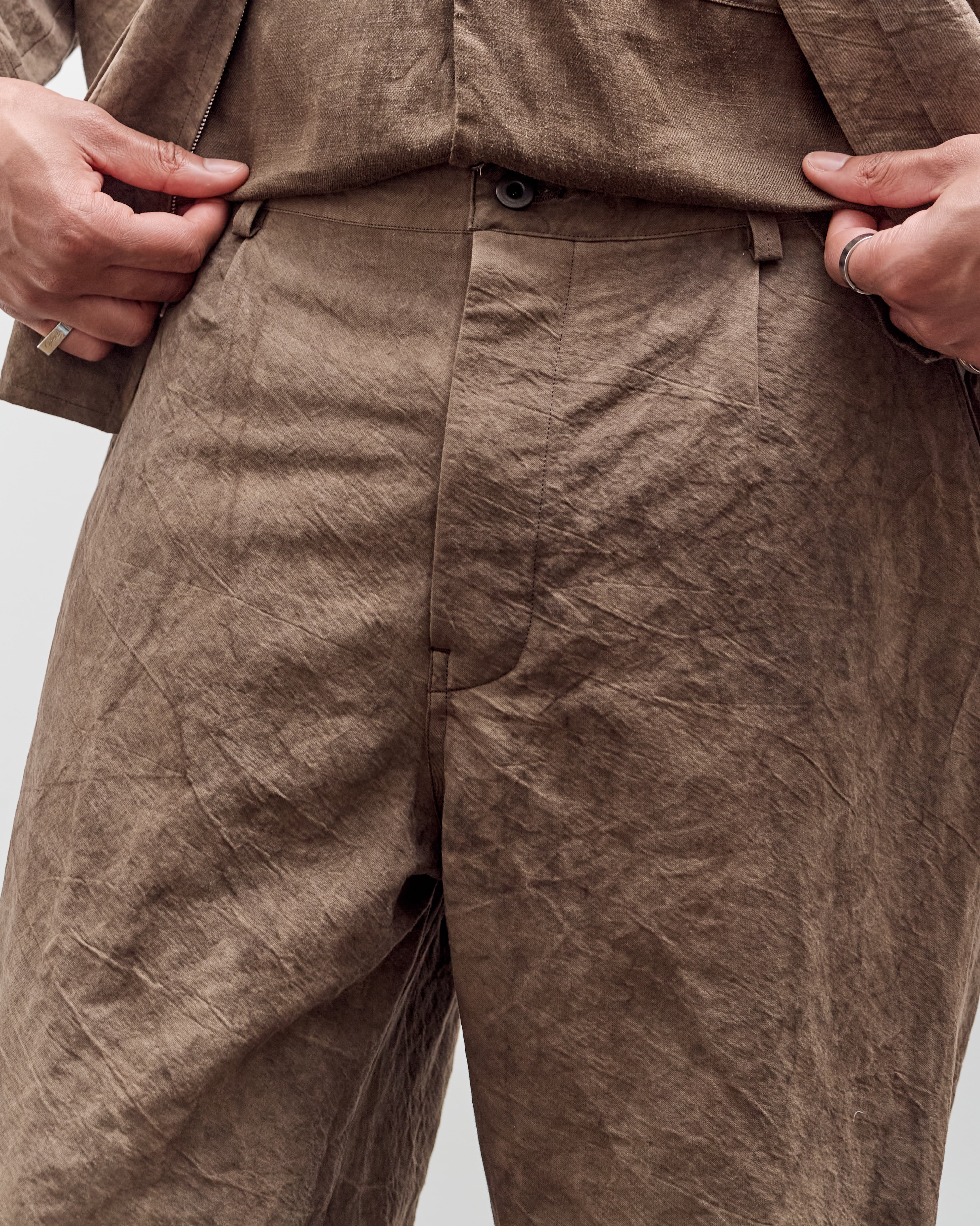 Evan Kinori Single Pleat Pant, Natural Dye Cotton/Washi Twill