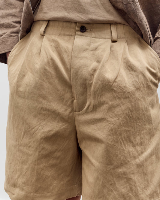 Evan Kinori Two Pleat Short, Gallnut Cotton / Washi Twill