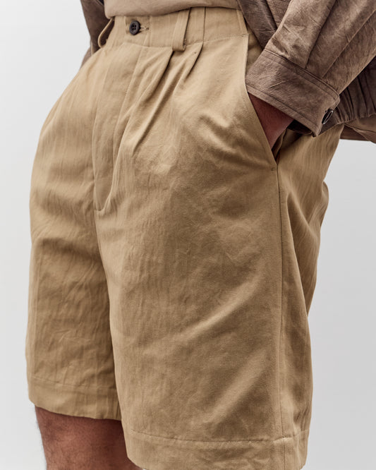 Evan Kinori Two Pleat Short, Gallnut Cotton / Washi Twill