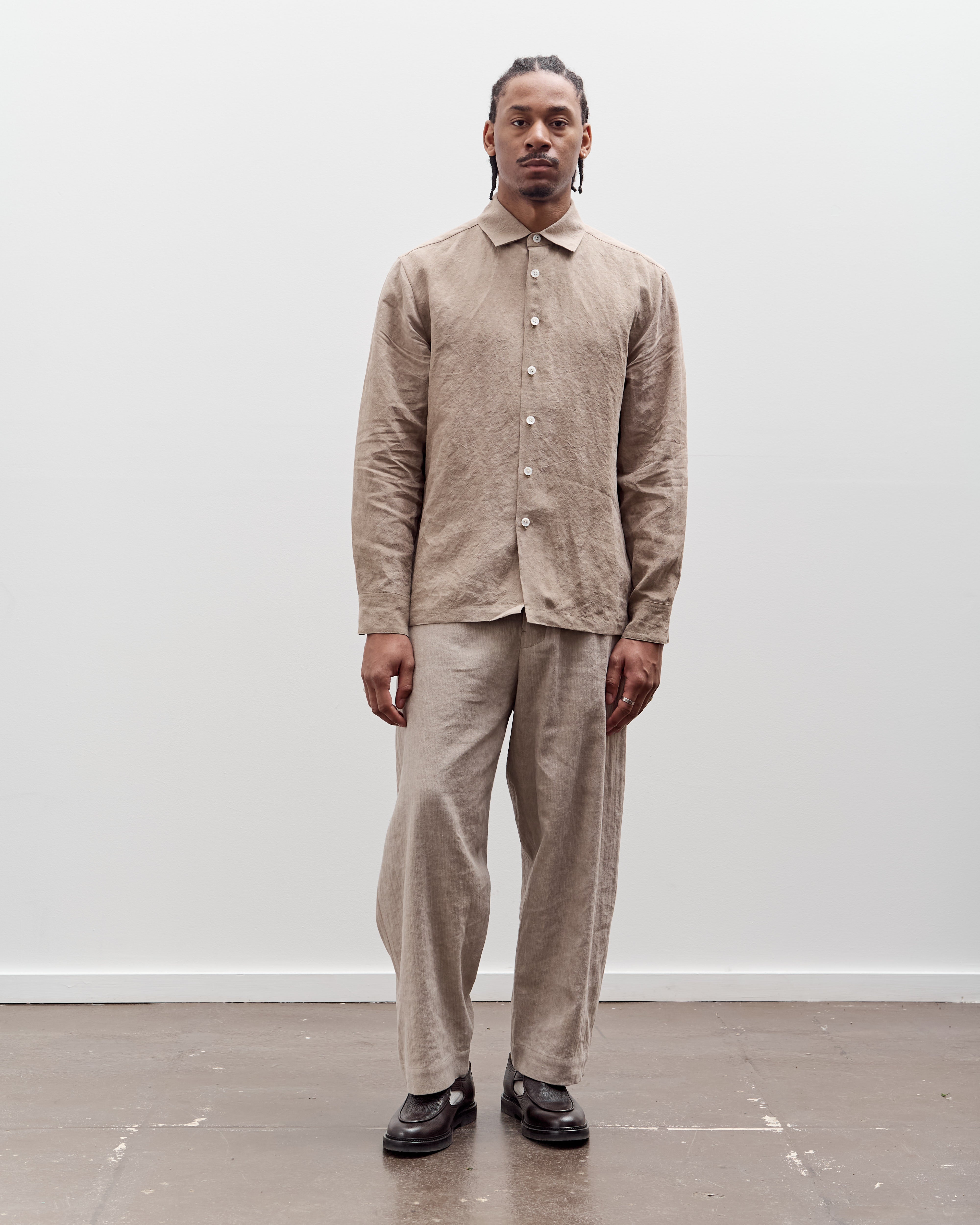 Evan Kinori Flat Hem Shirt, Cold Dye Hemp – Glasswing