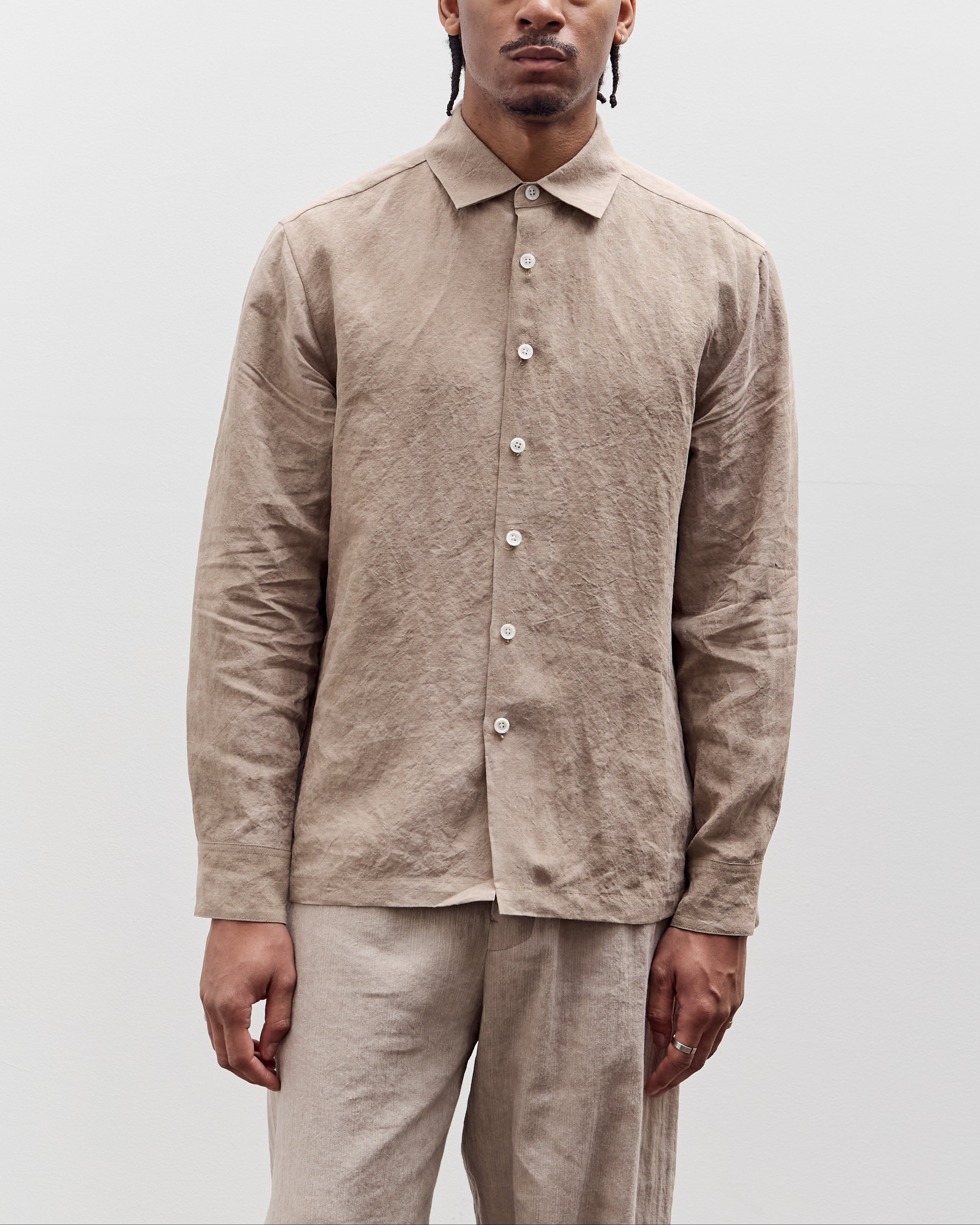 Evan Kinori Flat Hem Shirt, Cold Dye Hemp – Glasswing