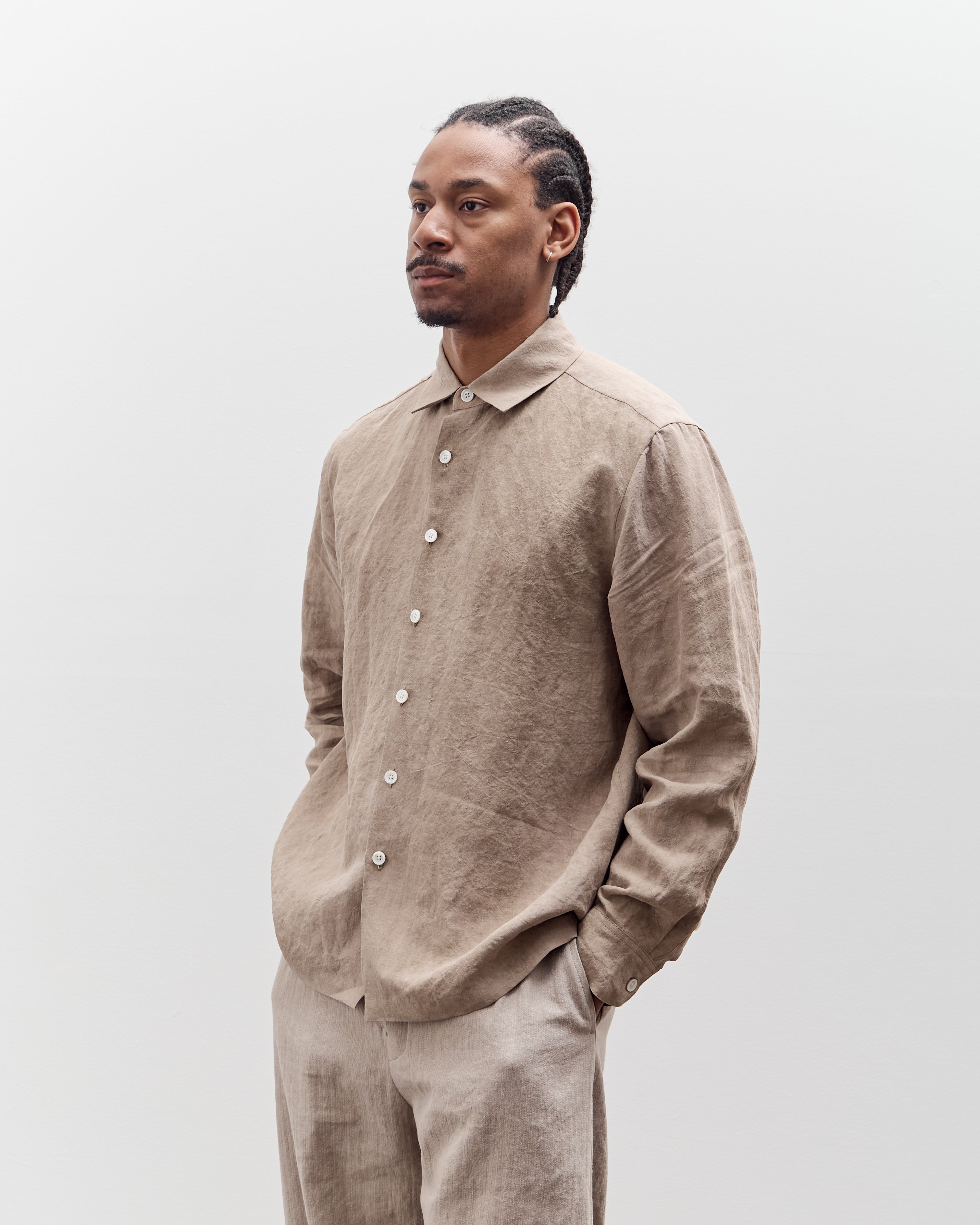 Evan Kinori Flat Hem Shirt, Cold Dye Hemp – Glasswing