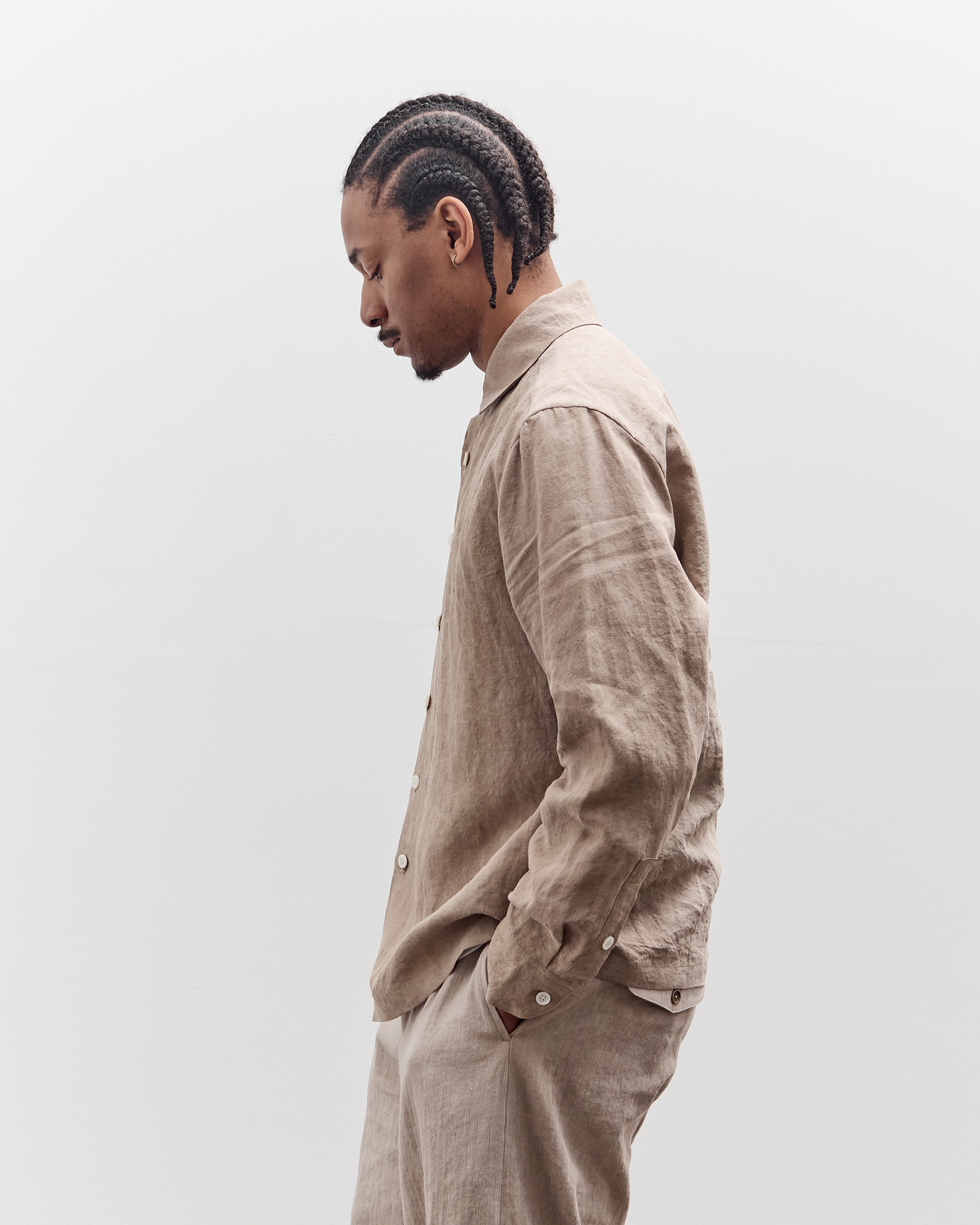 Evan Kinori Flat Hem Shirt, Cold Dye Hemp – Glasswing