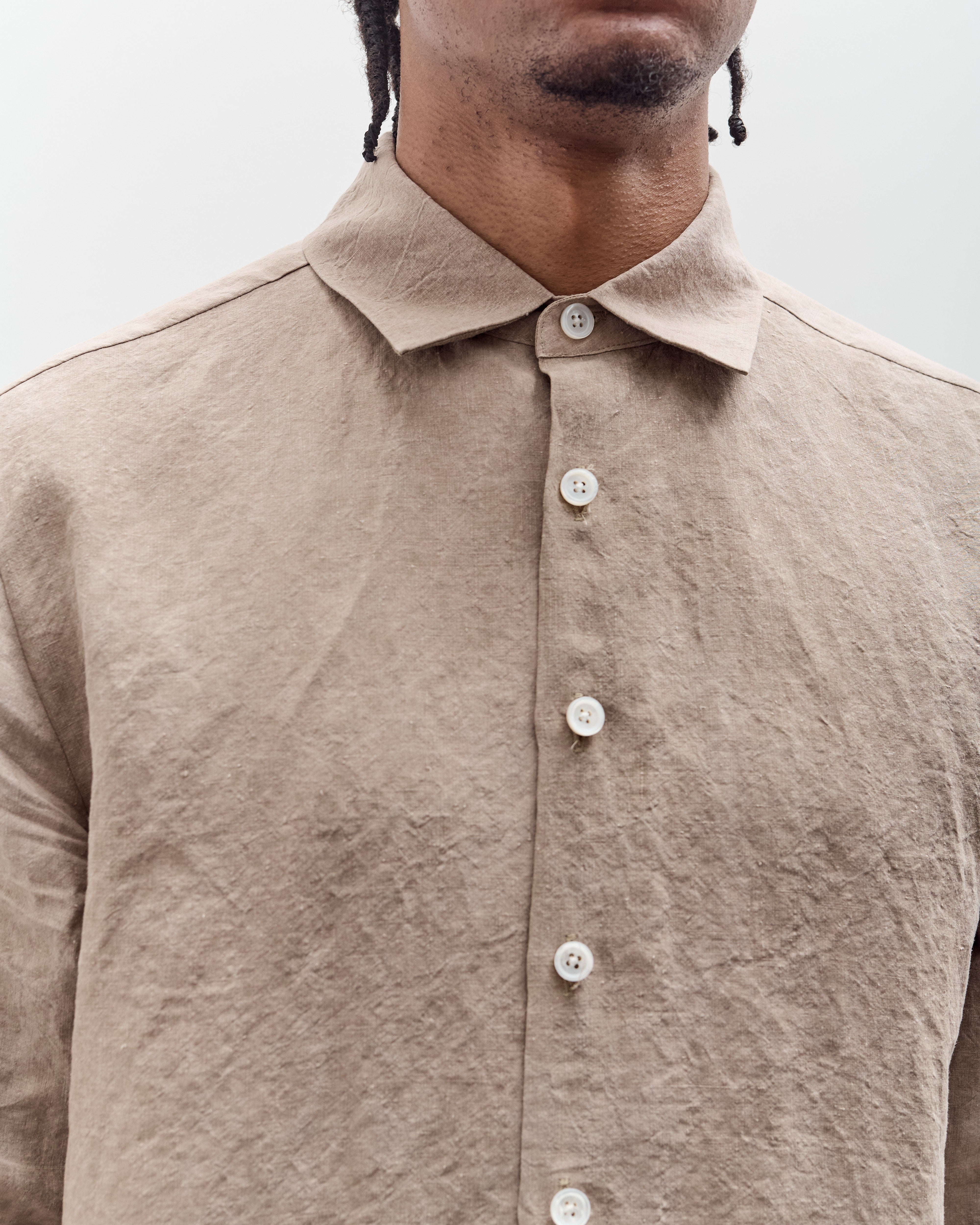 Evan Kinori Flat Hem Shirt, Cold Dye Hemp – Glasswing