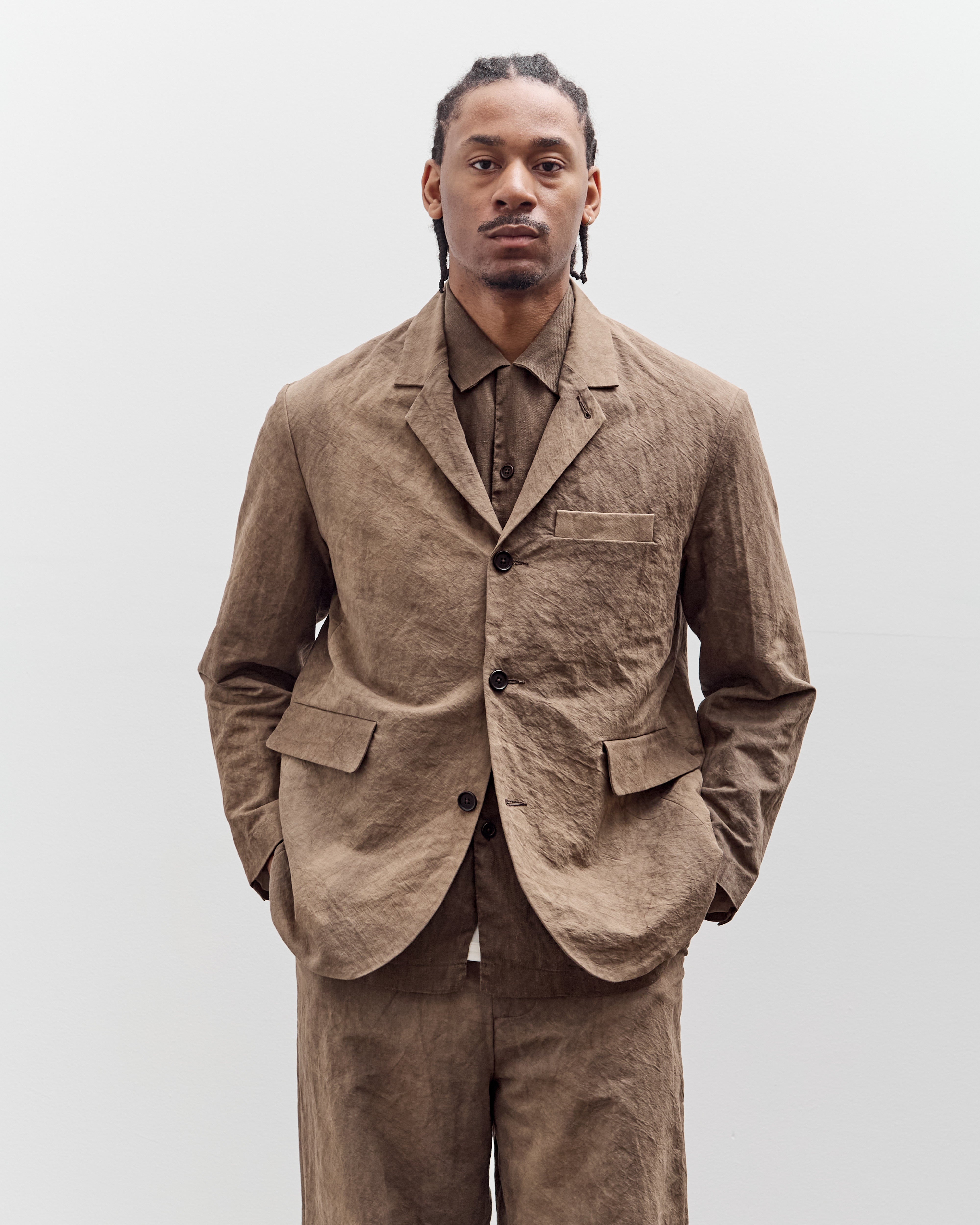 Evan Kinori Three Button Jacket, Natural Dye Cotton/Washi Twill