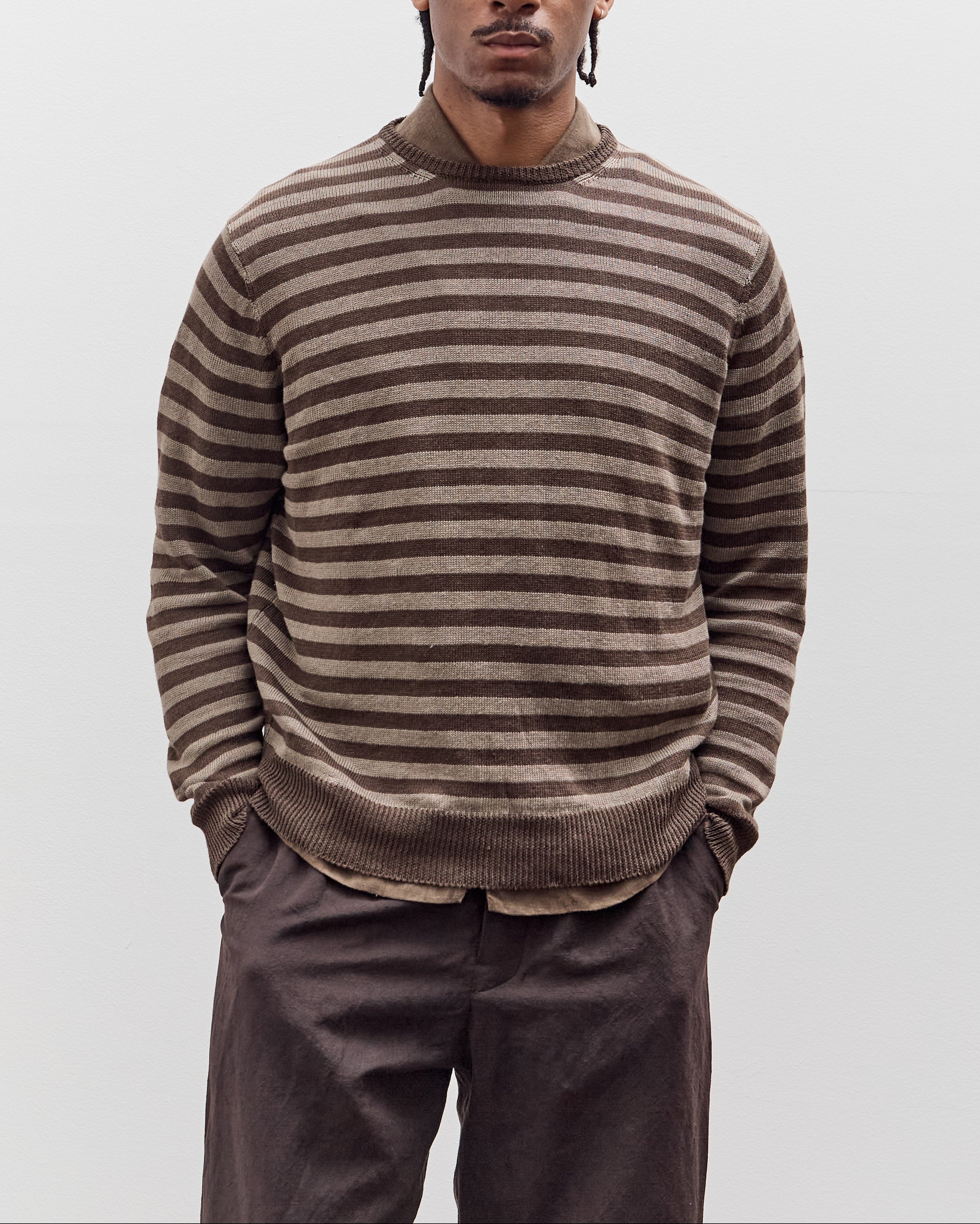Evan Kinori Thin Stripe Sweater, Brown / Taupe Linen – Glasswing