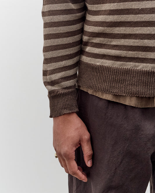 Evan Kinori Thin Stripe Sweater, Brown / Taupe Linen