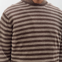 Evan Kinori Thin Stripe Sweater, Brown / Taupe Linen