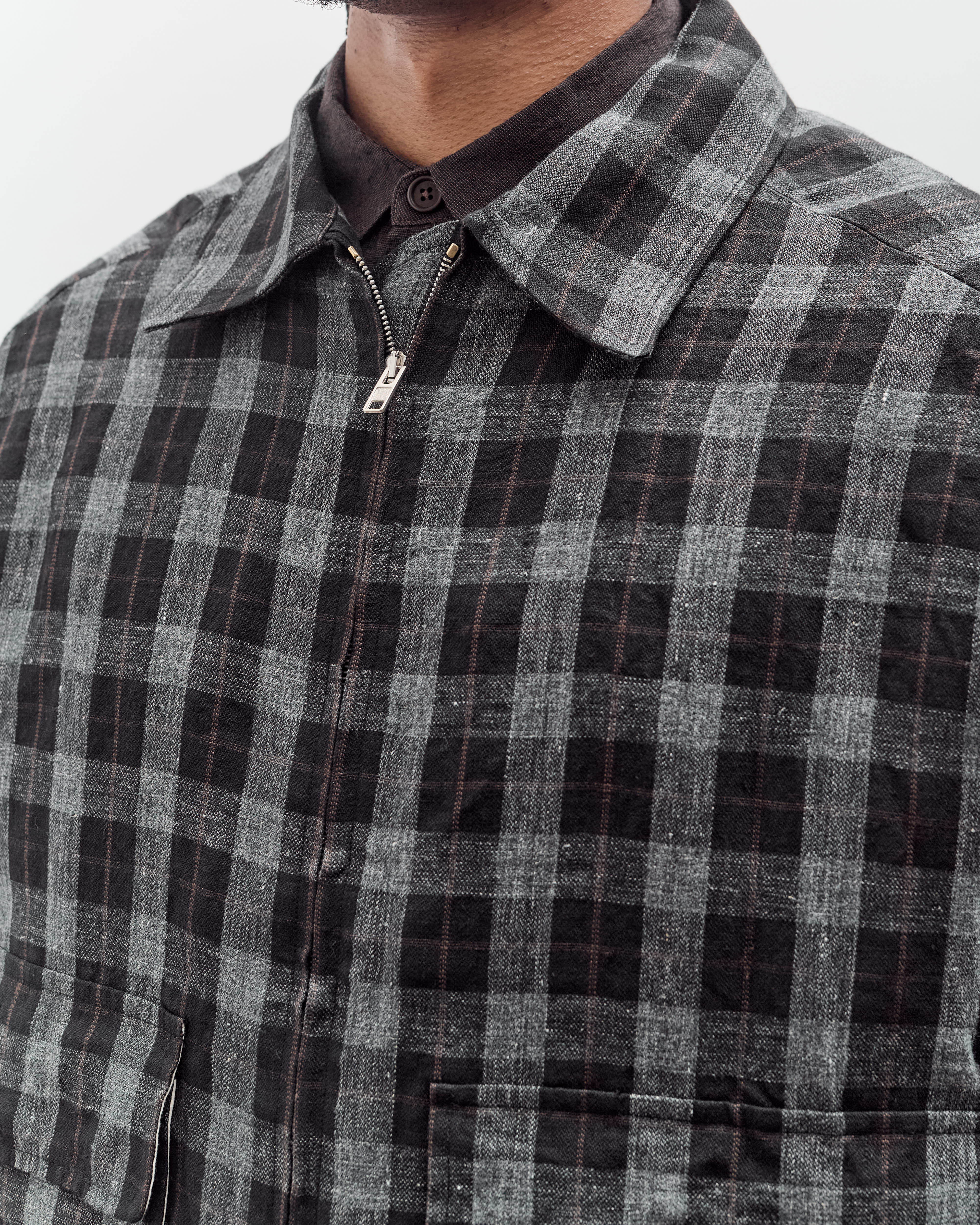 Evan Kinori Zip Jacket Two, Yarn Dyed Check – Glasswing