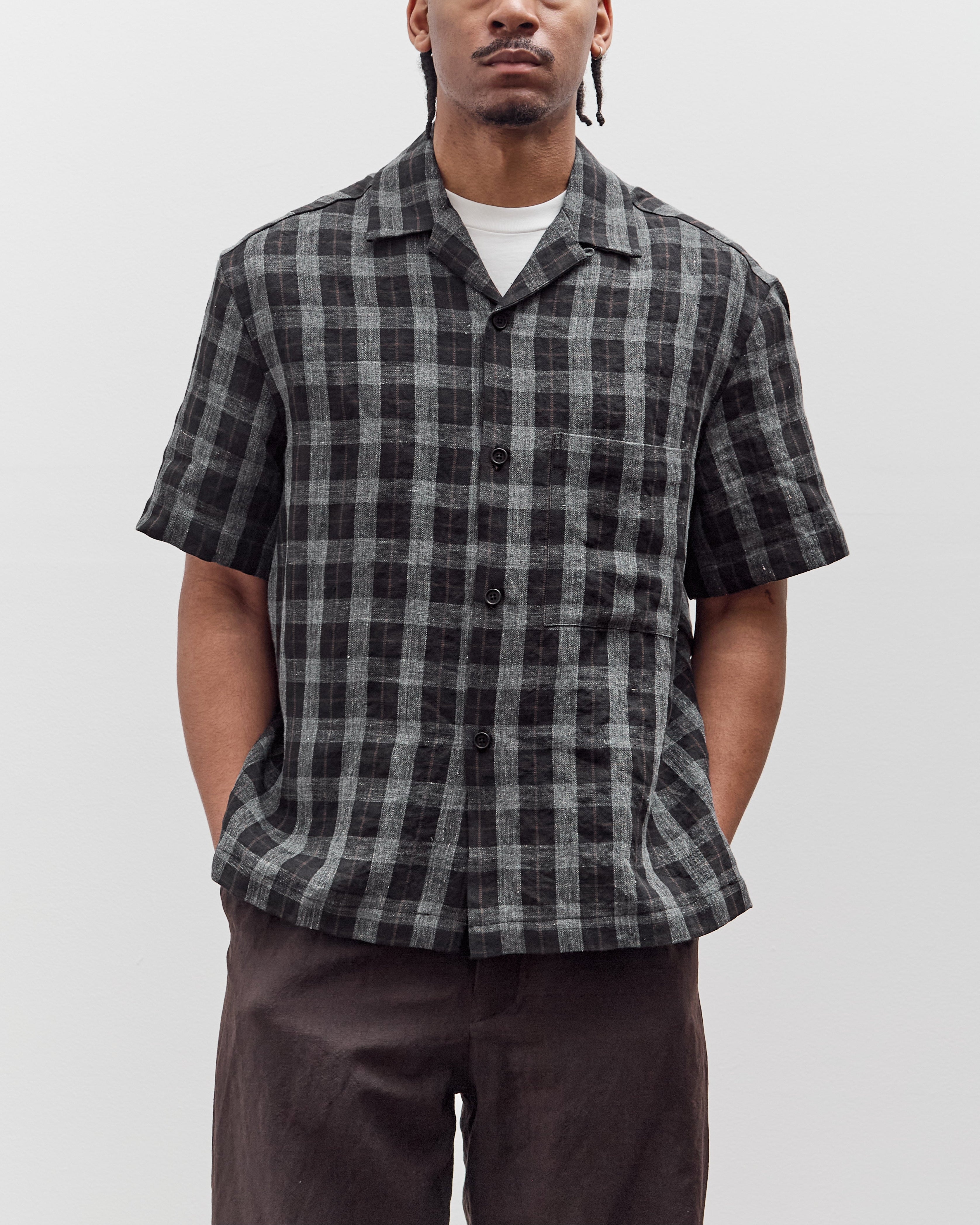 Evan kinori リネンシャツ Evan Kinori Short Sleeve Shirt, Yarn Dyed Linen Check – Glasswing