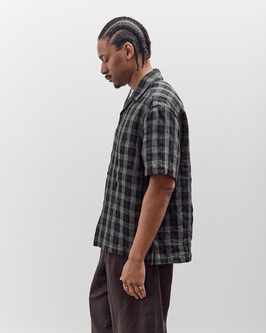 Evan Kinori Short Sleeve Shirt, Yarn Dyed Linen Check