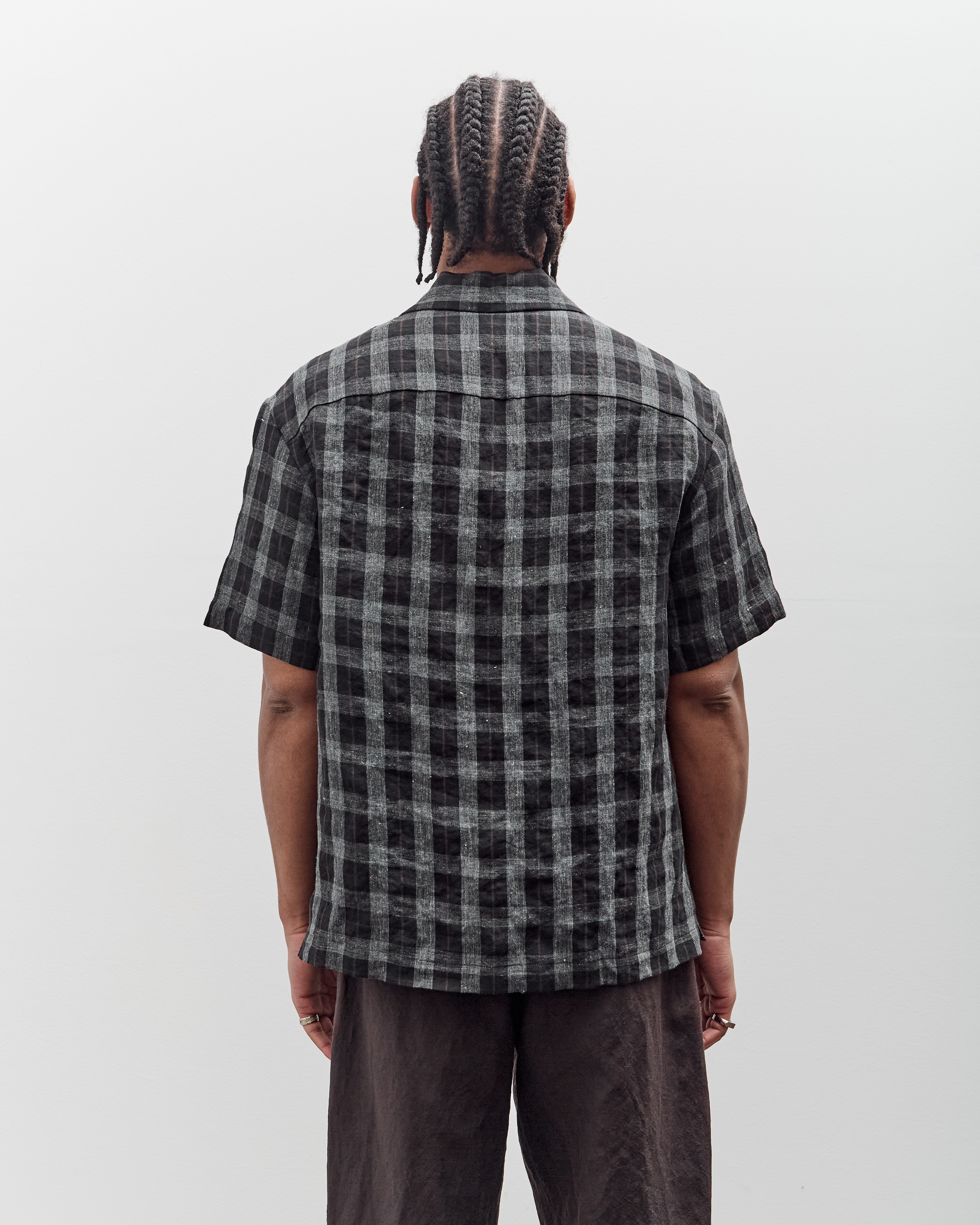 Evan Kinori Short Sleeve Shirt, Yarn Dyed Linen Check – Glasswing