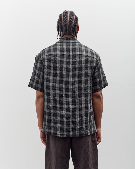 Evan Kinori Short Sleeve Shirt, Yarn Dyed Linen Check