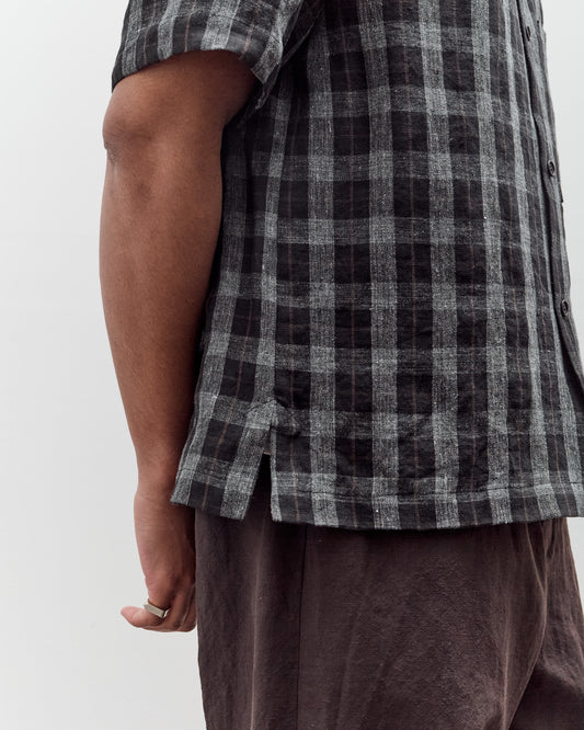 Evan Kinori Short Sleeve Shirt, Yarn Dyed Linen Check
