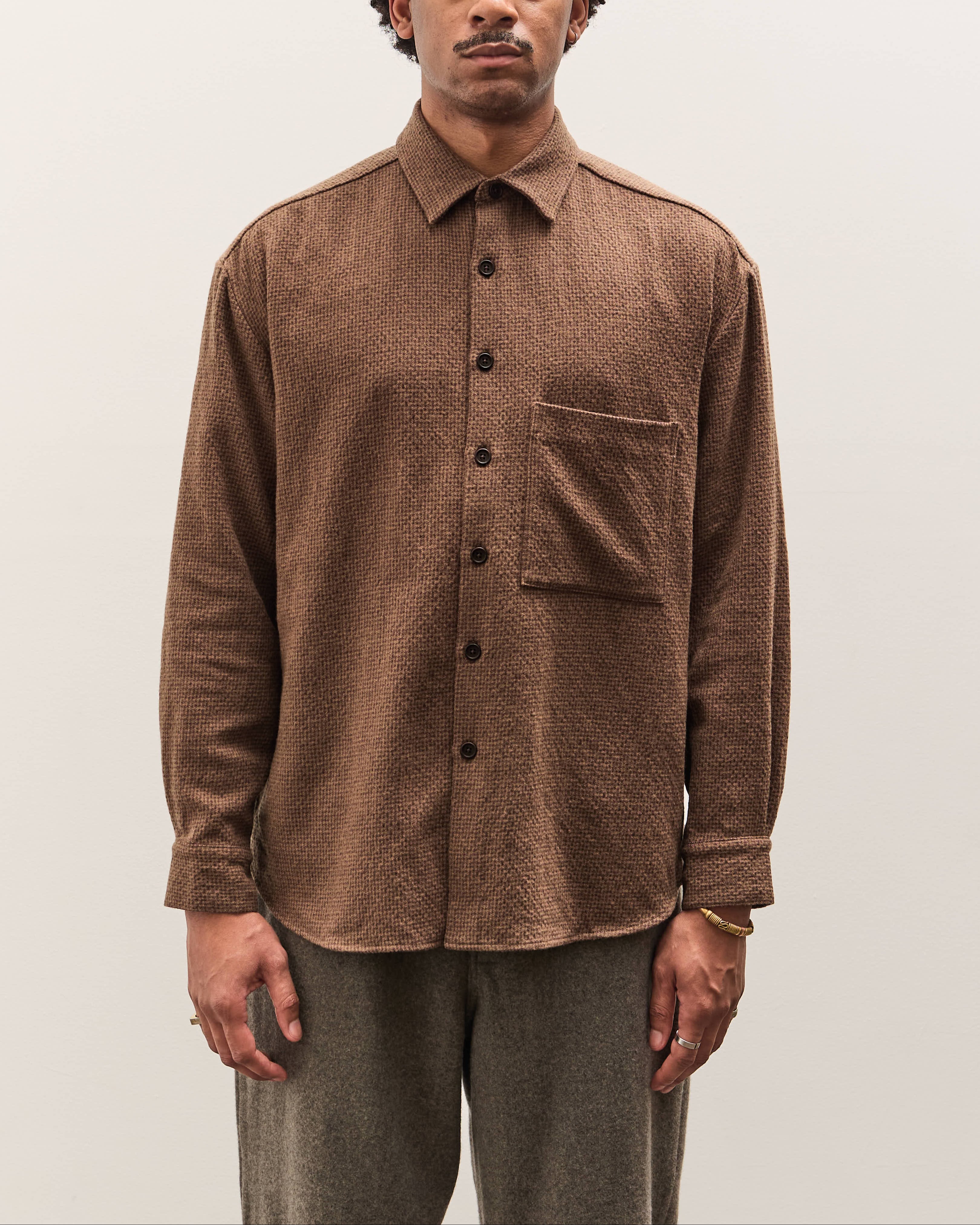 evan kinori Louge shirt エヴァンキノリ カーディガン M Evan Kinori Big Shirt Two, Brown Puppytooth – Glasswing