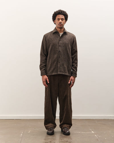 Evan Kinori Flat Hem Shirt, Brown Herringbone