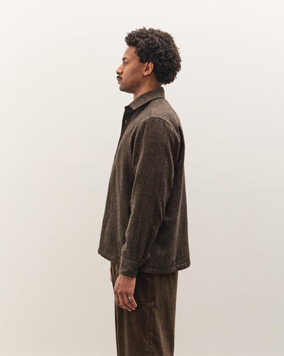 Evan Kinori Flat Hem Shirt, Brown Herringbone
