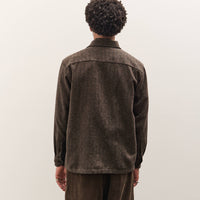 Evan Kinori Flat Hem Shirt, Brown Herringbone