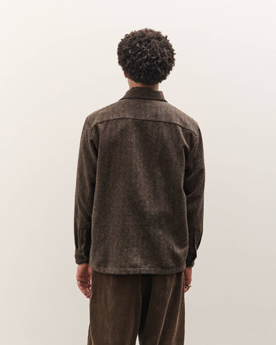 Evan Kinori Flat Hem Shirt, Brown Herringbone