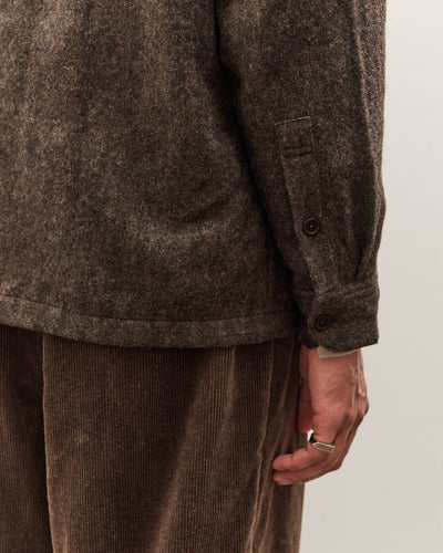 Evan Kinori Flat Hem Shirt, Brown Herringbone
