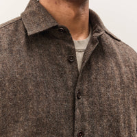 Evan Kinori Flat Hem Shirt, Brown Herringbone