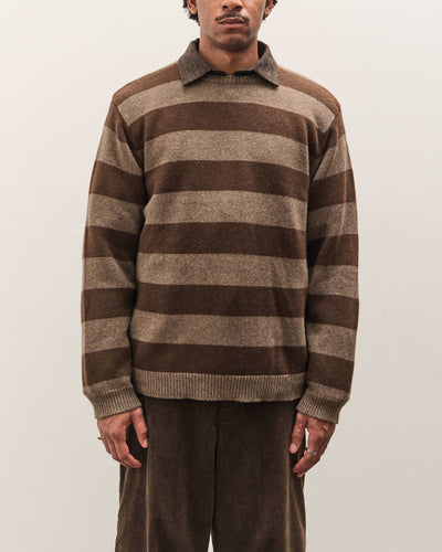 Evan Kinori Crewneck Sweater, Light Brown/Dark Brown