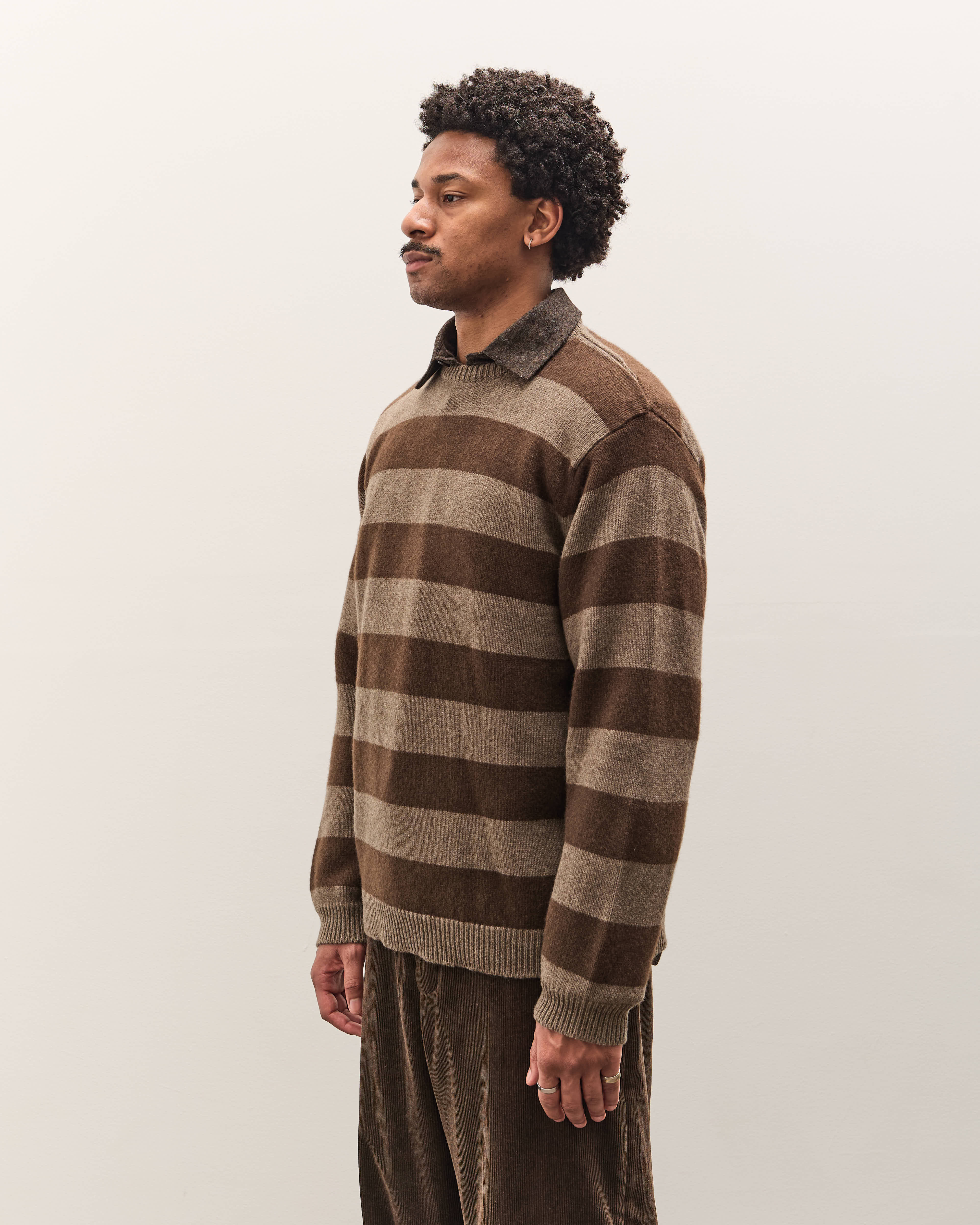 evan kinoriエバンキノリ　Crewneck Sweater Evan Kinori Crewneck Sweater, Light Brown/Dark Brown – Glasswing