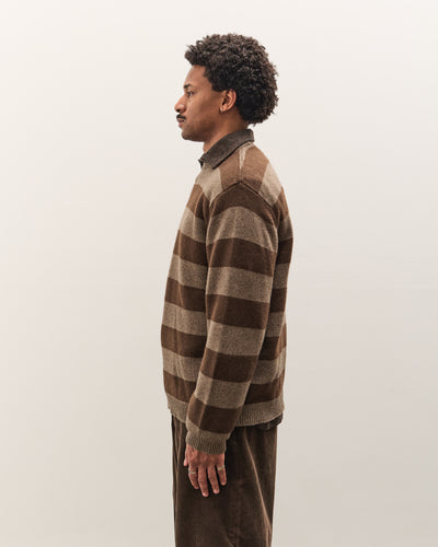 Evan Kinori Crewneck Sweater, Light Brown/Dark Brown