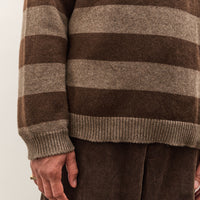 Evan Kinori Crewneck Sweater, Light Brown/Dark Brown