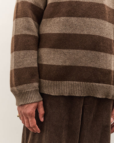 Evan Kinori Crewneck Sweater, Light Brown/Dark Brown