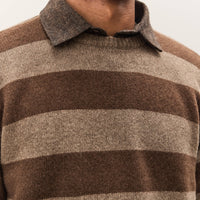 Evan Kinori Crewneck Sweater, Light Brown/Dark Brown