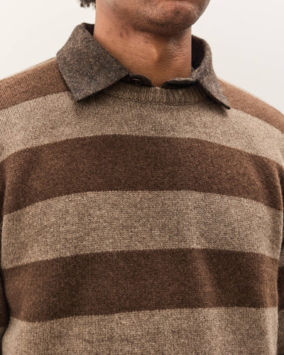 Evan Kinori Crewneck Sweater, Light Brown/Dark Brown