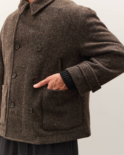 Evan Kinori Pea Coat, Brown Herringbone