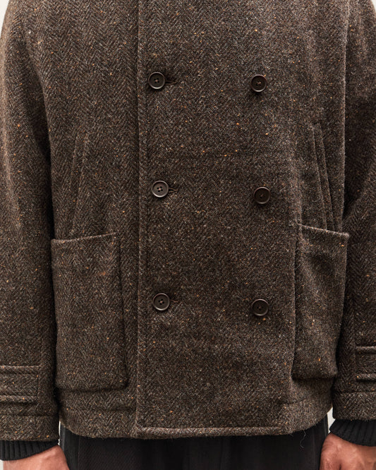 Evan Kinori Pea Coat, Brown Herringbone
