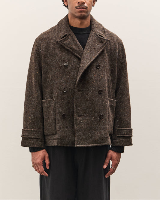 Evan Kinori Pea Coat, Brown Herringbone