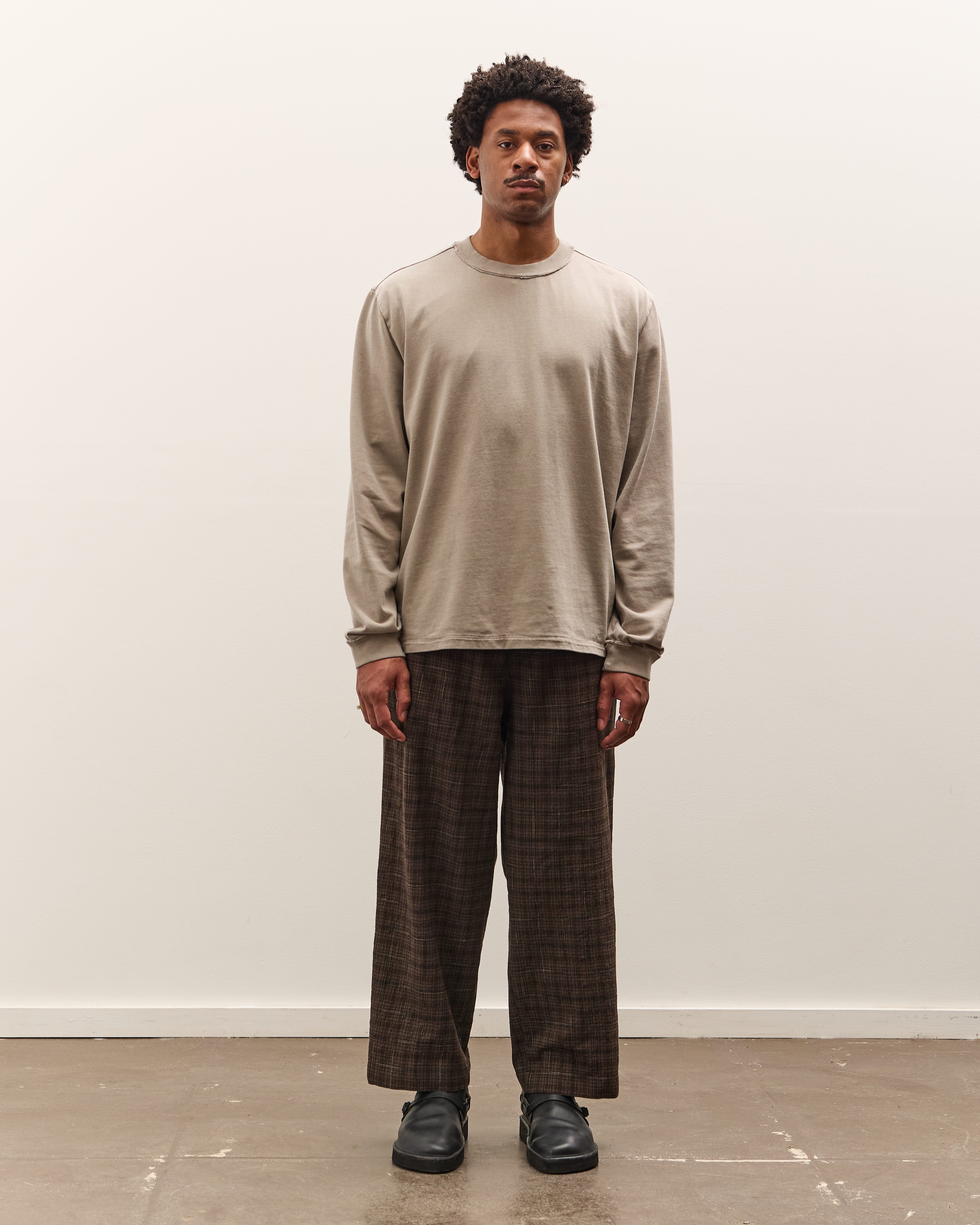 Evan Kinori Elastic Pant, Brown Kasuri Check – Glasswing