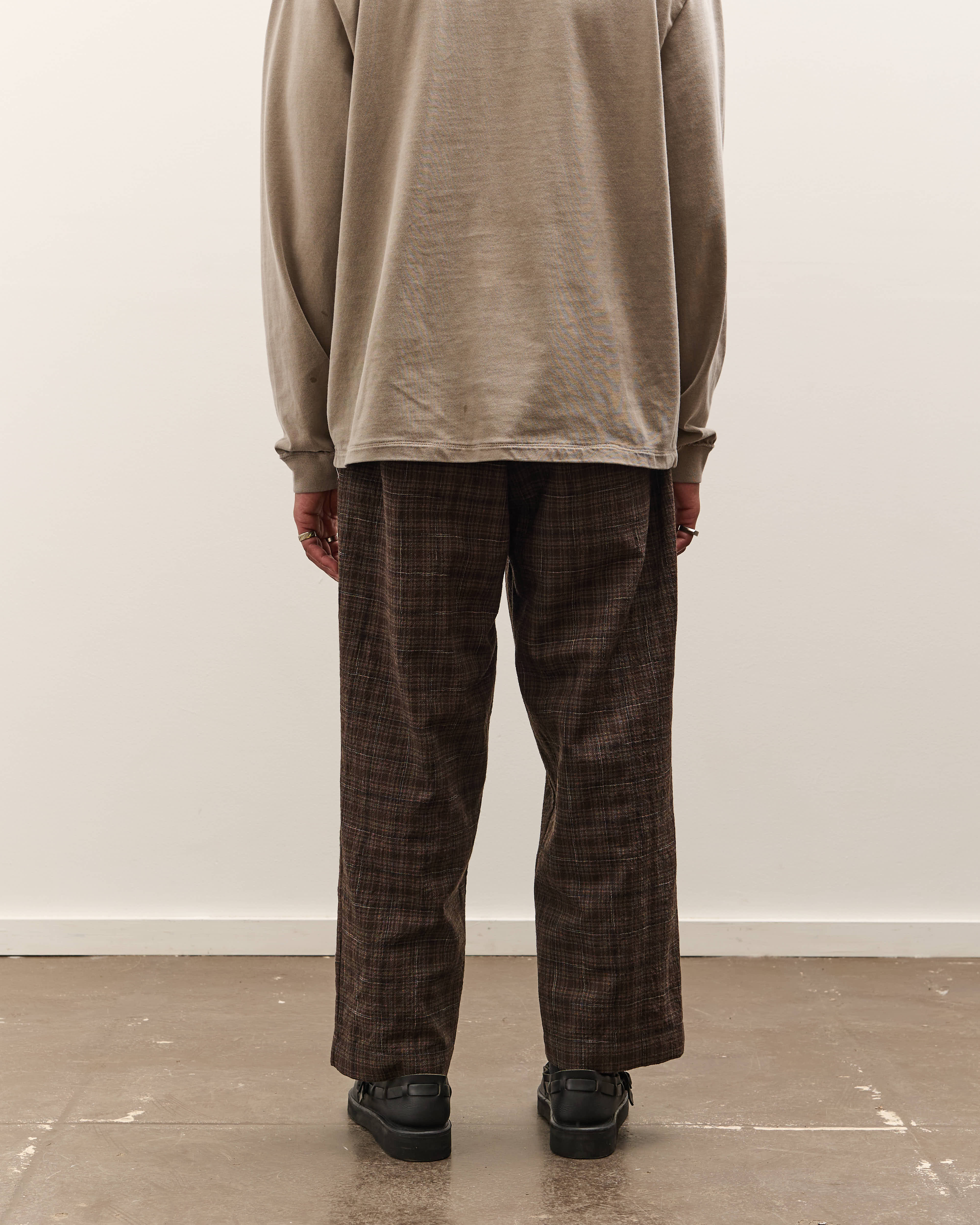 Evan Kinori Elastic Pant, Brown Kasuri Check – Glasswing