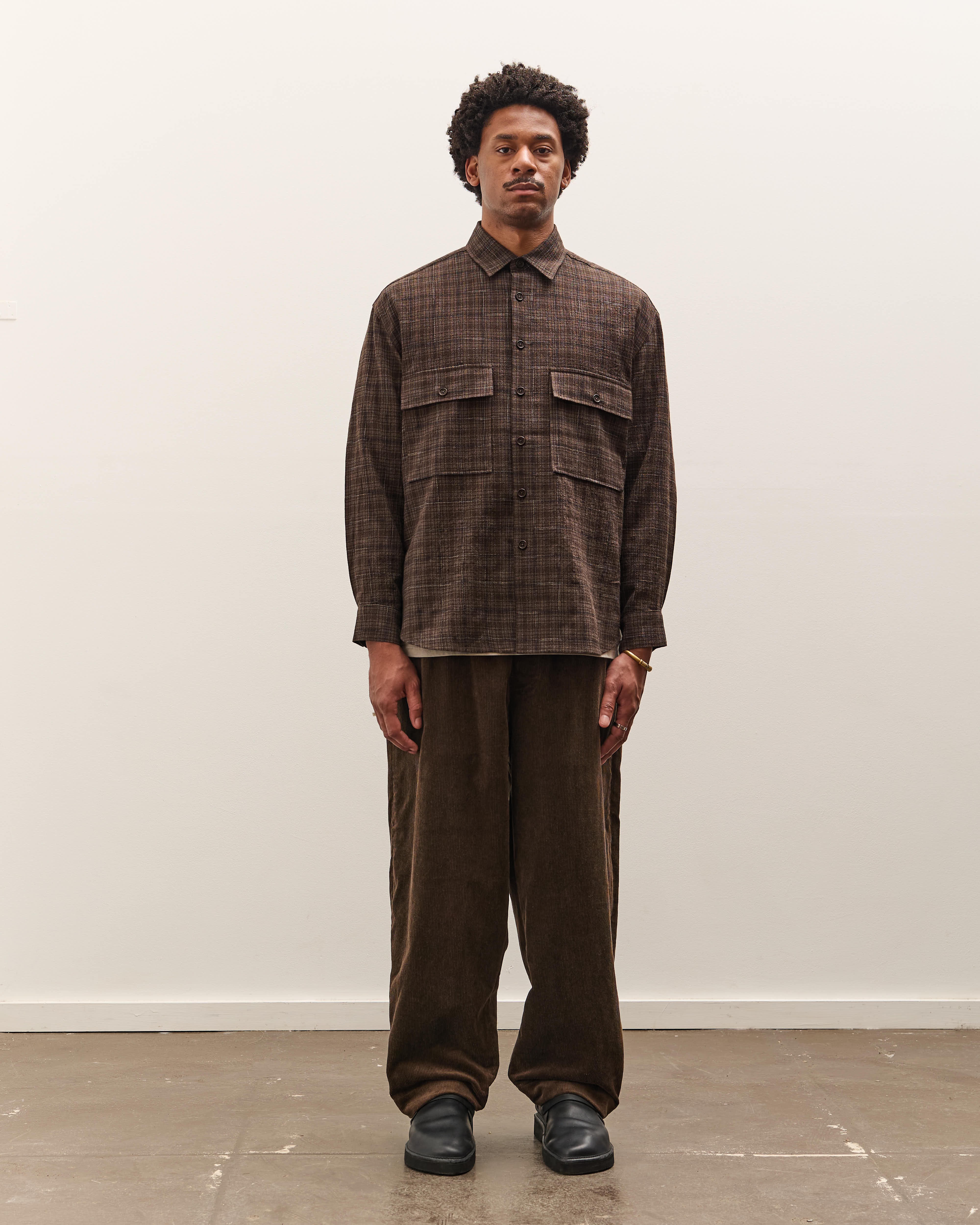 Evan Kinori Elastic Pant, Brown Kasuri Check – Glasswing