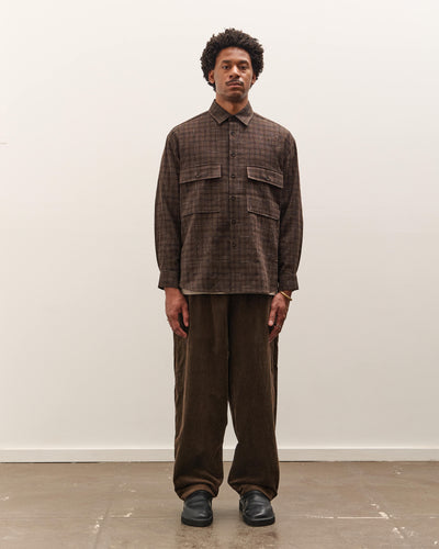 Evan Kinori Big Shirt, Brown Kasuri Check