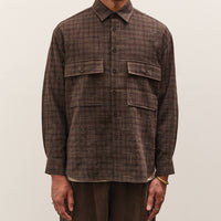 Evan Kinori Big Shirt, Brown Kasuri Check