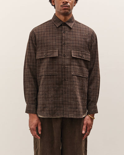 Evan Kinori Big Shirt, Brown Kasuri Check