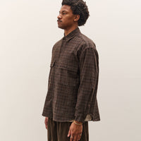 Evan Kinori Big Shirt, Brown Kasuri Check