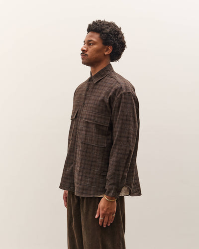 Evan Kinori Big Shirt, Brown Kasuri Check