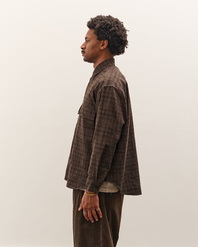 Evan Kinori Big Shirt, Brown Kasuri Check