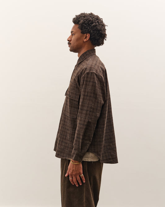 Evan Kinori Big Shirt, Brown Kasuri Check
